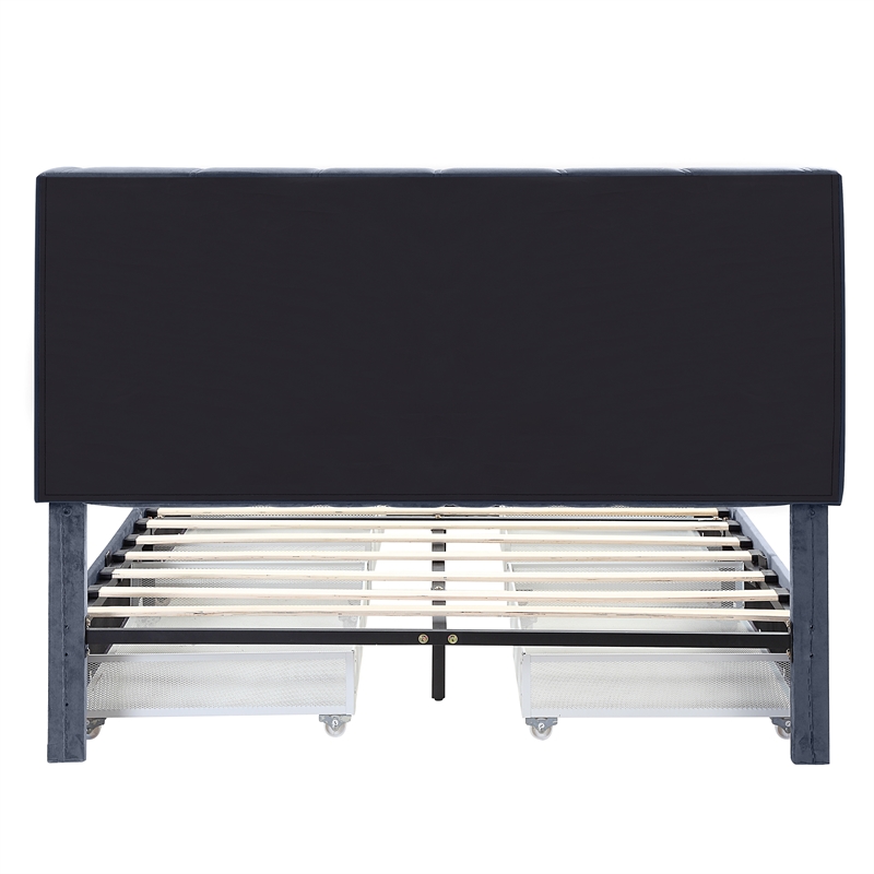 Bowery Hill Full Upholstered Bed with 4 Storage Drawers in Grey Fabric