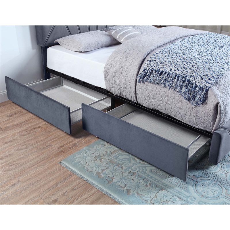 Bowery Hill Full Upholstered Bed with 4 Storage Drawers in Grey Fabric