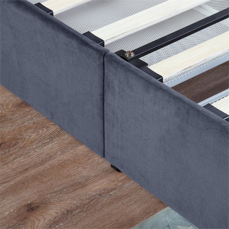 Bowery Hill Full Upholstered Bed with 4 Storage Drawers in Grey Fabric