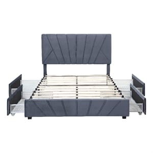 Bowery Hill Full Upholstered Bed with 4 Storage Drawers in Grey Fabric