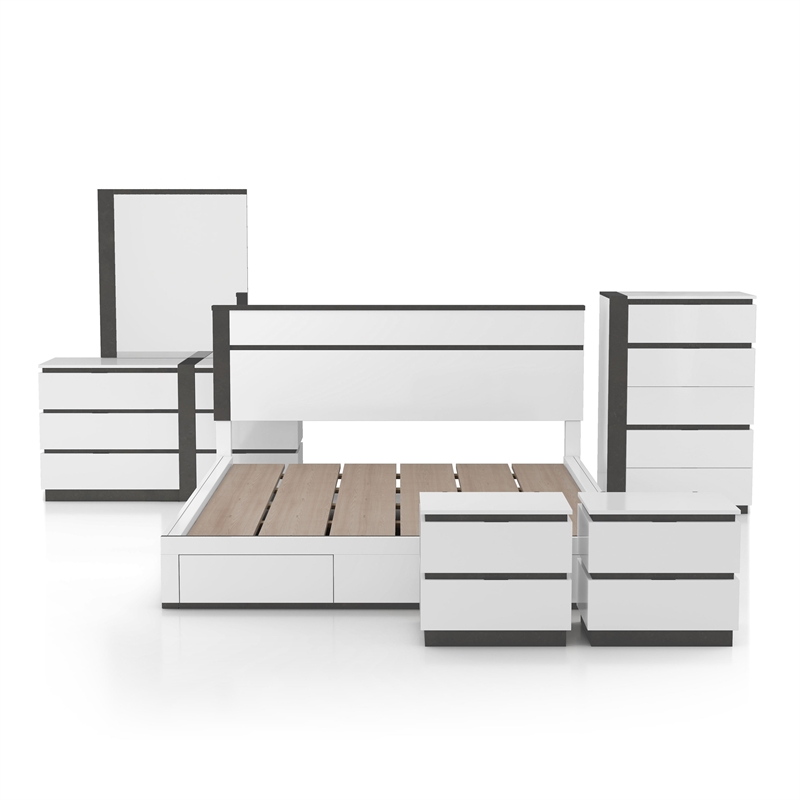 Bowery Hill 6-Piece Solid Wood California King Bedroom Set in White