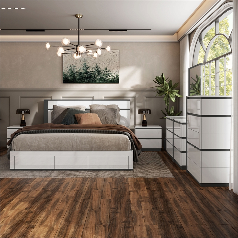 Bowery Hill 6-Piece Solid Wood California King Bedroom Set in White