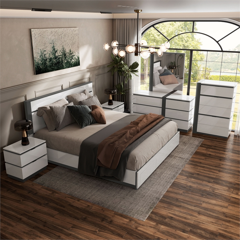 Bowery Hill 6-Piece Solid Wood California King Bedroom Set in White