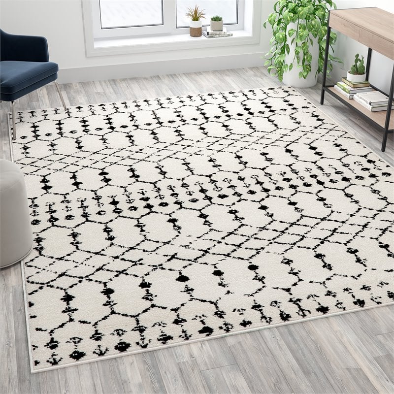 Bowery Hill 8' x 10' Geometric Polyester Area Rug in Ivory and Black