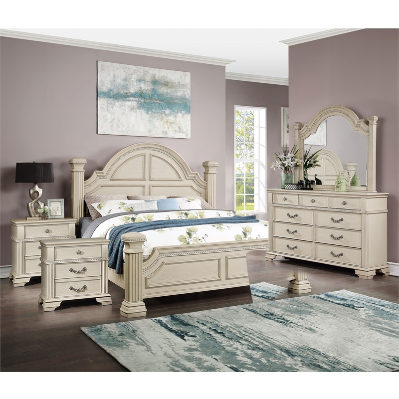 Bowery Hill 5-Piece King Bedroom Set in Antique White Finish