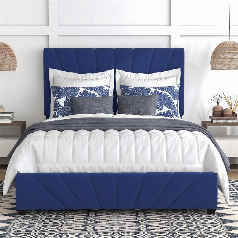 Bowery Hill Upholstered Queen Bed with 4-Drawer Storage in Navy