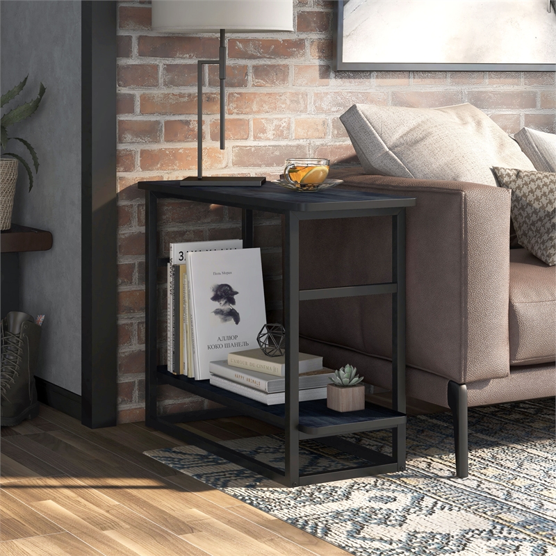 Bowery Hill Transitional Navy Wood End Table with Open Shelf