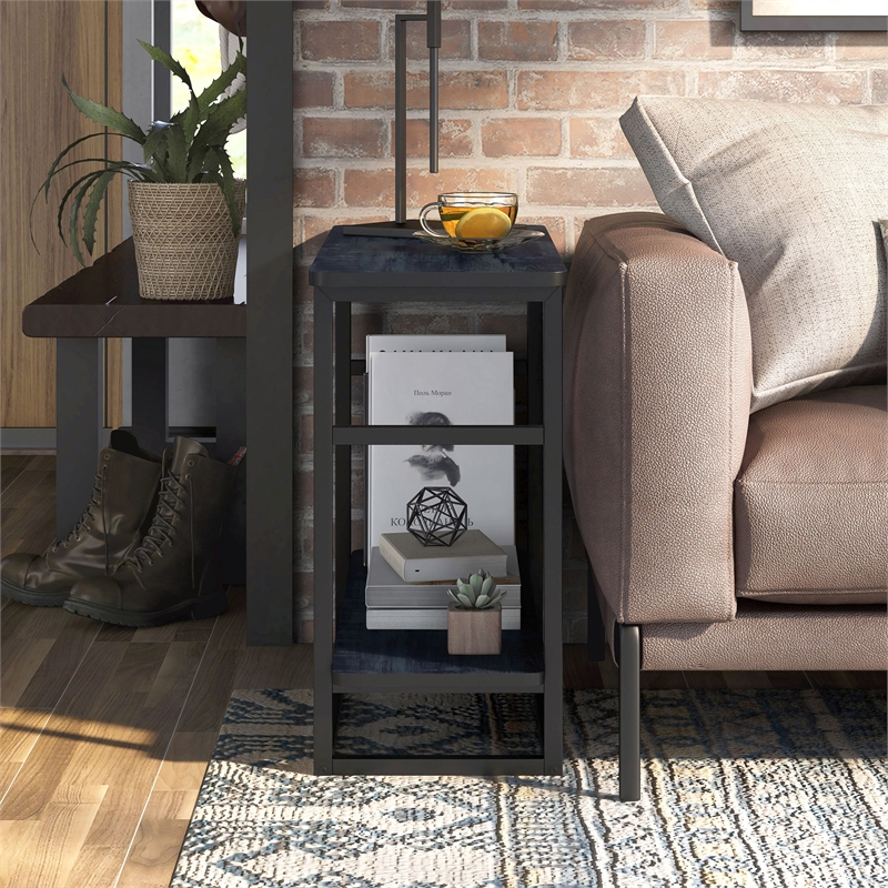 Bowery Hill Transitional Navy Wood End Table with Open Shelf
