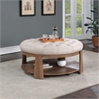 Bowery Hill Round Wood Coffee Table with Game Storage in Beige