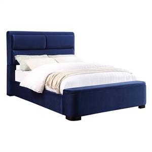 Bowery Hill Full Upholstered Bed with Hidden Storage in Navy Fabric