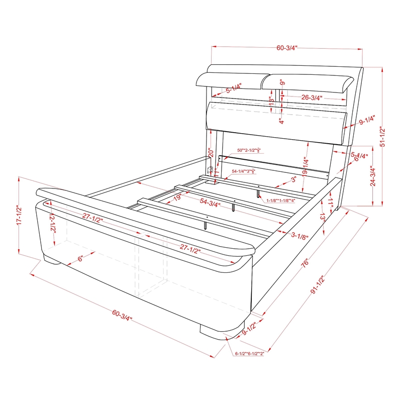 Bowery Hill Full Upholstered Bed with Hidden Storage in Navy Fabric