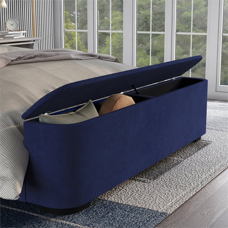 Bowery Hill Full Upholstered Bed with Hidden Storage in Navy Fabric