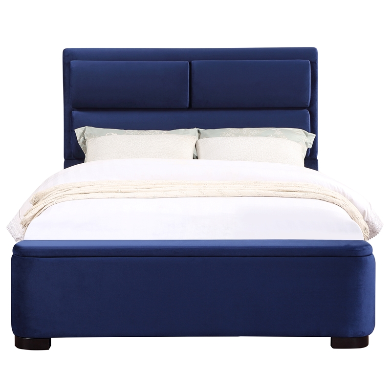 Bowery Hill Full Upholstered Bed with Hidden Storage in Navy Fabric