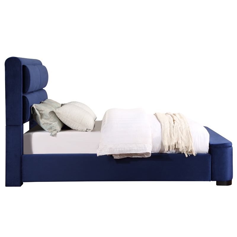Bowery Hill Full Upholstered Bed with Hidden Storage in Navy Fabric