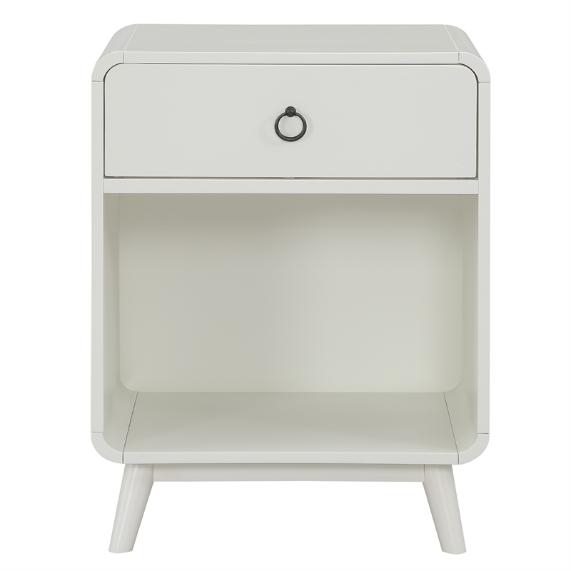 Bowery Hill Mid-Century 1-Drawer Wood Side Table in Antique White