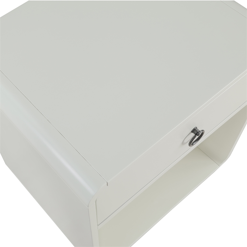 Bowery Hill Mid-Century 1-Drawer Wood Side Table in Antique White