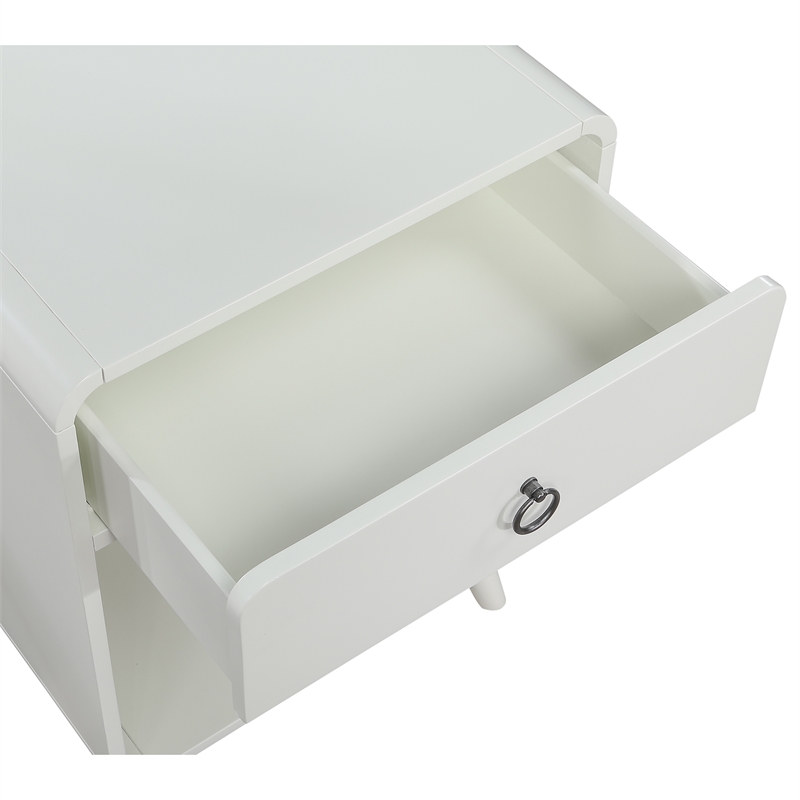 Bowery Hill Mid-Century 1-Drawer Wood Side Table in Antique White