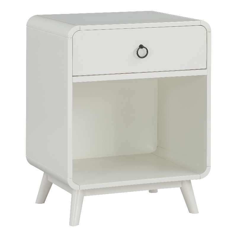 Bowery Hill Mid-Century 1-Drawer Wood Side Table in Antique White