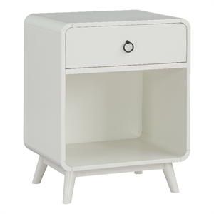 Bowery Hill Mid-Century 1-Drawer Wood Side Table in Antique White