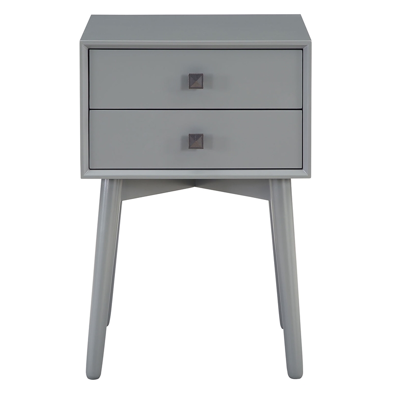 Bowery Hill Mid-Century 2-Drawer Wood Side Table in Gray