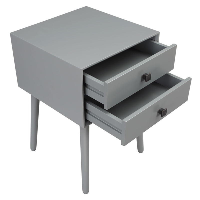 Bowery Hill Mid-Century 2-Drawer Wood Side Table in Gray
