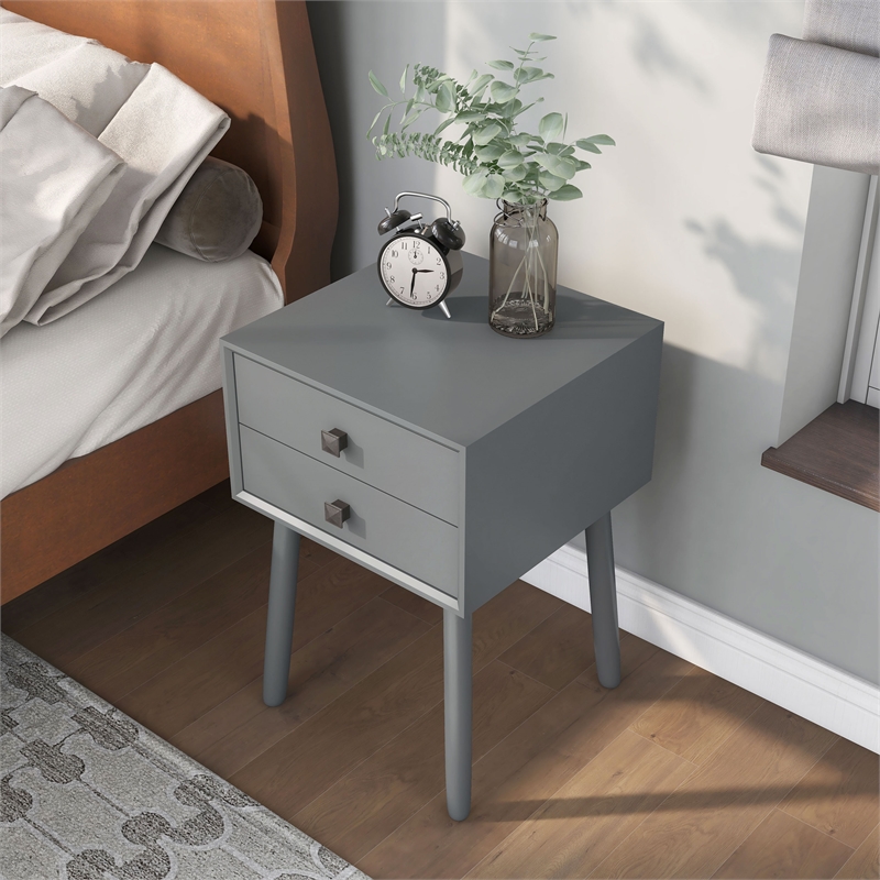Bowery Hill Mid-Century 2-Drawer Wood Side Table in Gray