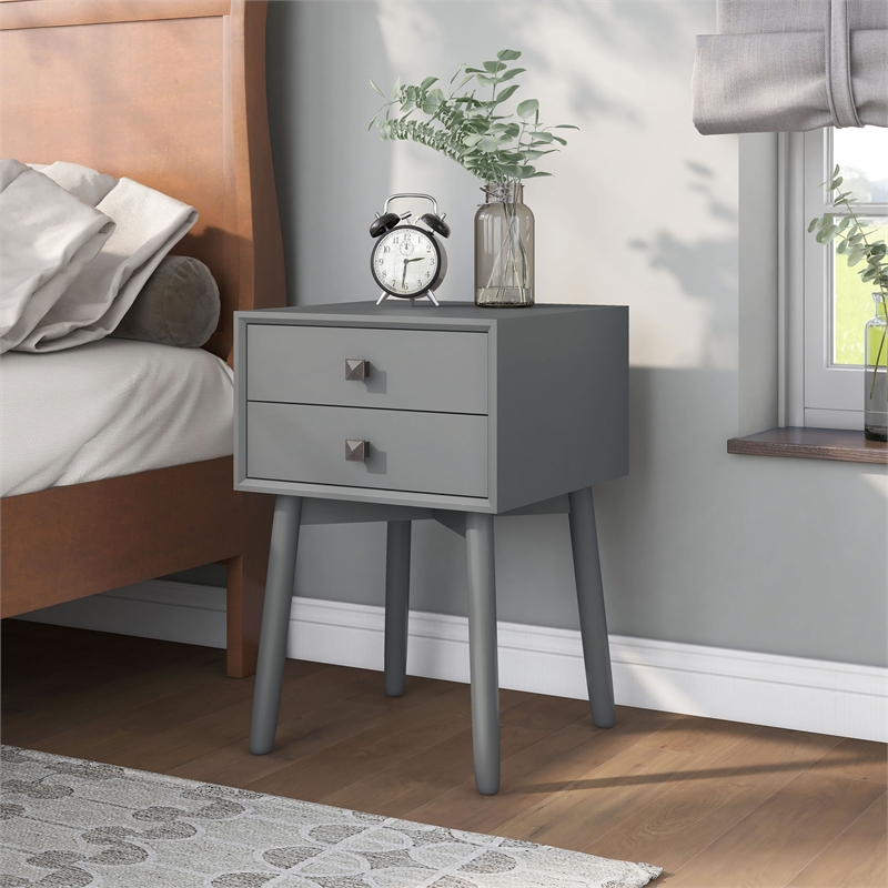 Bowery Hill Mid-Century 2-Drawer Wood Side Table in Gray