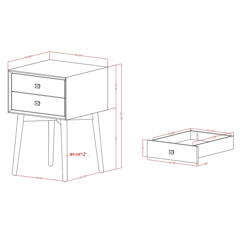 Bowery Hill Mid-Century 2-Drawer Wood Side Table in Gray