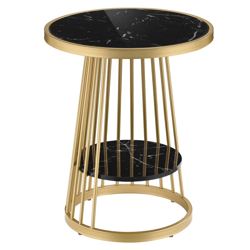 Bowery Hill Amador Metal Side Table with Gold Frame and Black Top
