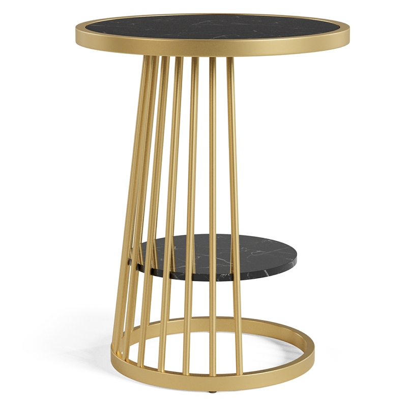 Bowery Hill Amador Metal Side Table with Gold Frame and Black Top