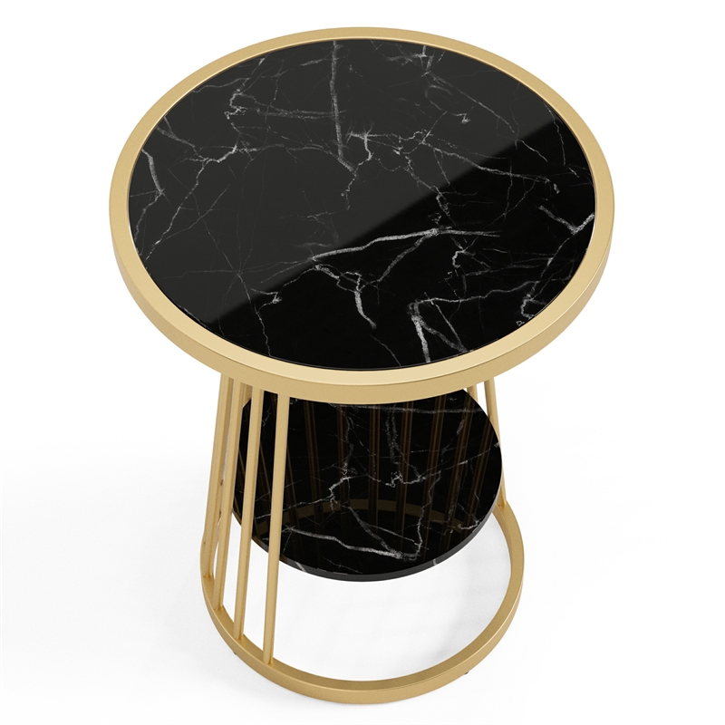 Bowery Hill Amador Metal Side Table with Gold Frame and Black Top