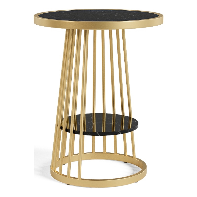 Bowery Hill Amador Metal Side Table with Gold Frame and Black Top