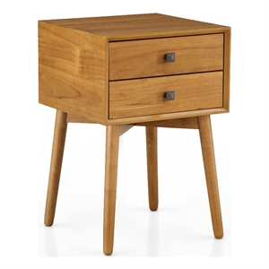 Bowery Hill Mid-Century Modern Wood 2-Drawer Side Table in Light Oak