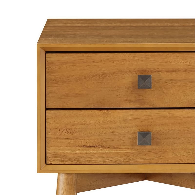 Bowery Hill Mid-Century Modern Wood 2-Drawer Side Table in Light Oak