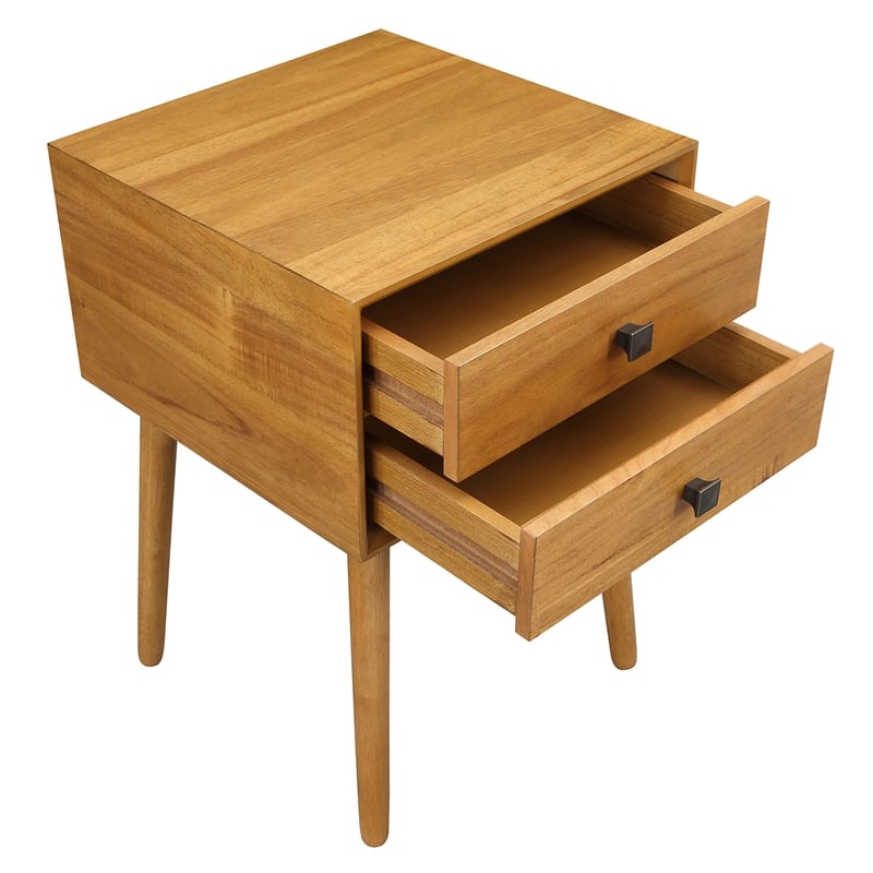 Bowery Hill Mid-Century Modern Wood 2-Drawer Side Table in Light Oak
