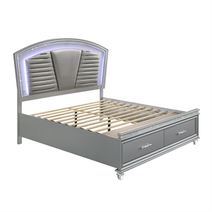 Bowery Hill Contemporary Wood California King Bed with LED in Silver