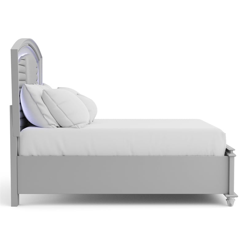 Bowery Hill Contemporary Wood California King Bed with LED in Silver