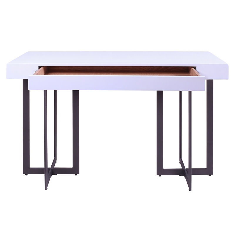 Bowery Hill Contemporary Metal 1-Drawer Sofa Table in White