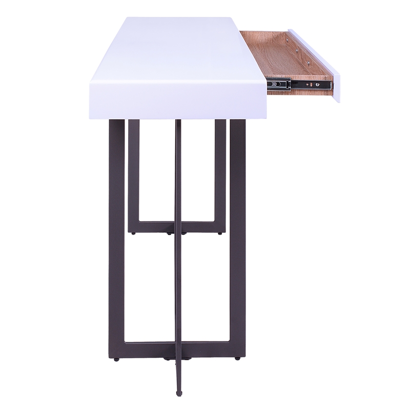 Bowery Hill Contemporary Metal 1-Drawer Sofa Table in White