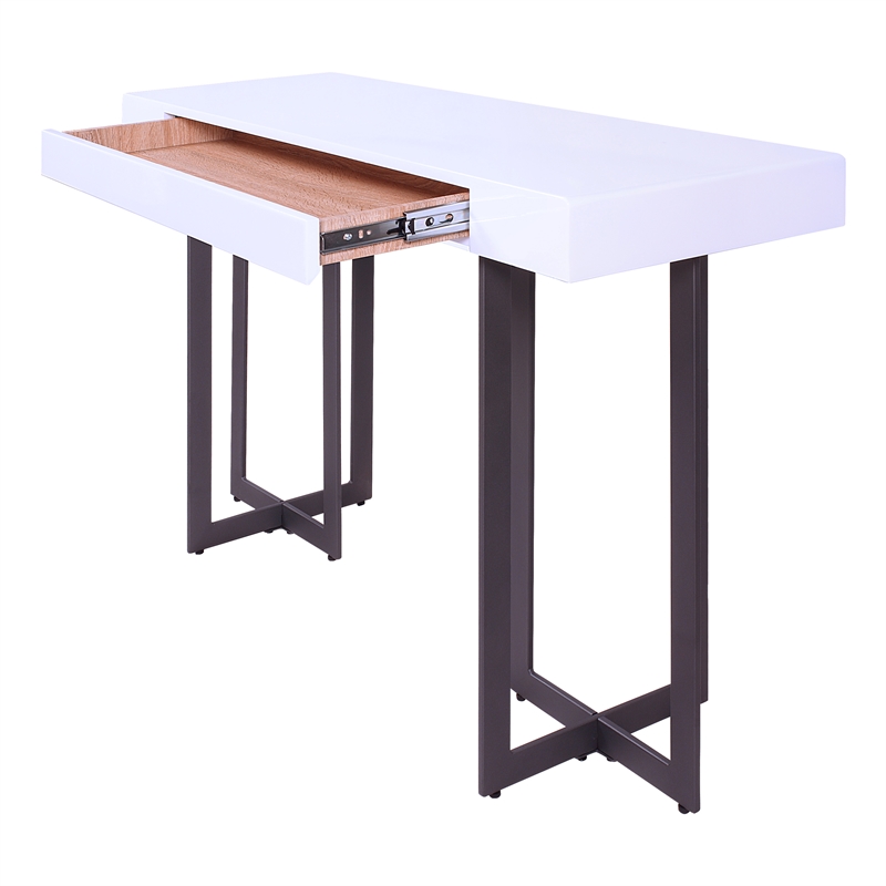 Bowery Hill Contemporary Metal 1-Drawer Sofa Table in White