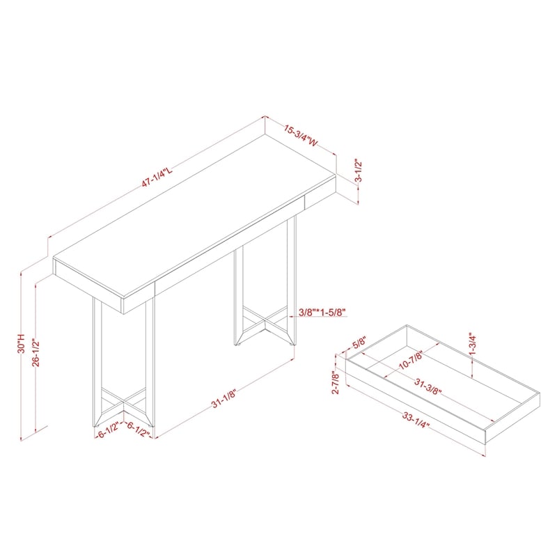 Bowery Hill Contemporary Metal 1-Drawer Sofa Table in White