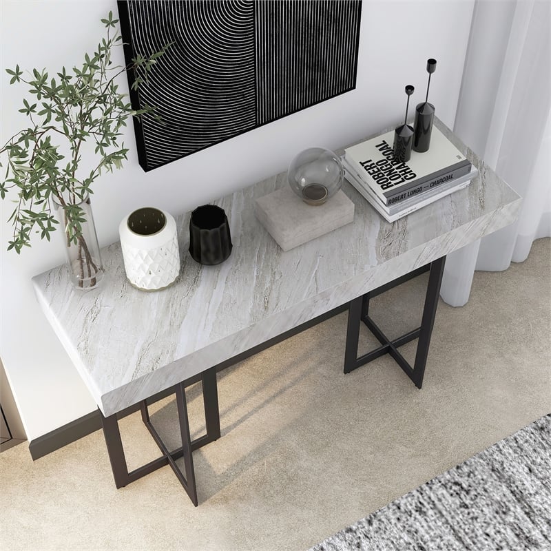 Bowery Hill Contemporary Metal 1-Drawer Sofa Table in Gray