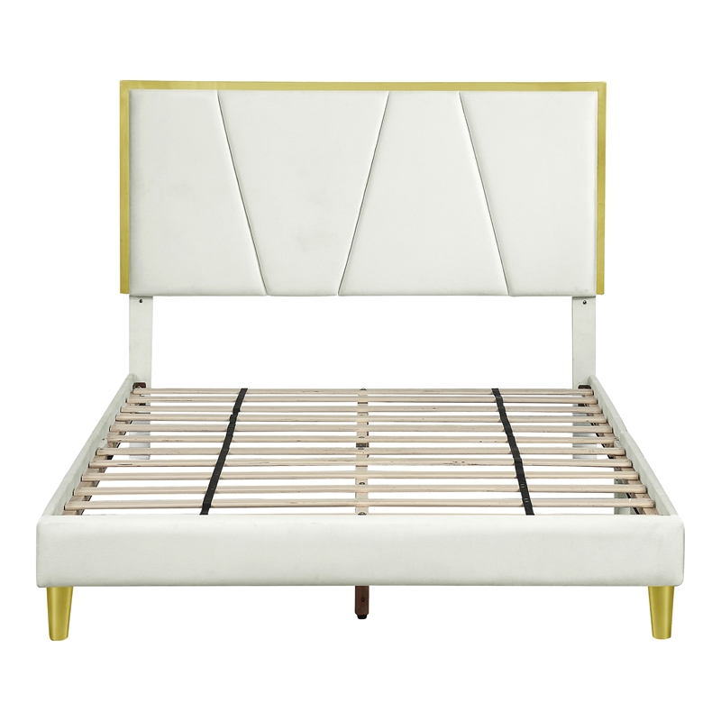 Bowery Hill Contemporary Fabric Upholstered Full Bed in Beige
