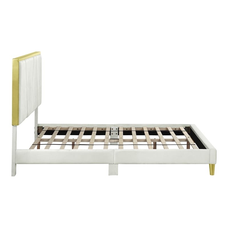 Bowery Hill Contemporary Fabric Upholstered Full Bed in Beige
