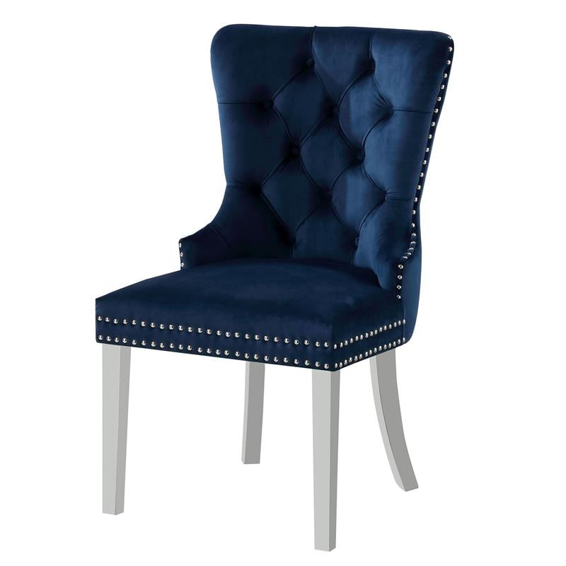 Bowery Hill Metal 5-Piece Dining Table Set in White and Blue Upholstery