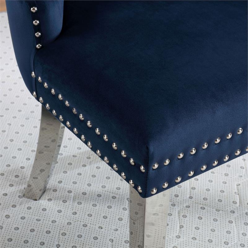 Bowery Hill Metal 5-Piece Dining Table Set in White and Blue Upholstery