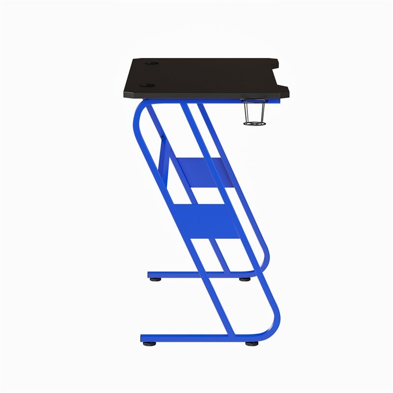 Bowery Hill Gaming Desk in Engineered Wood and Steel with Ergonomic Blue Frame