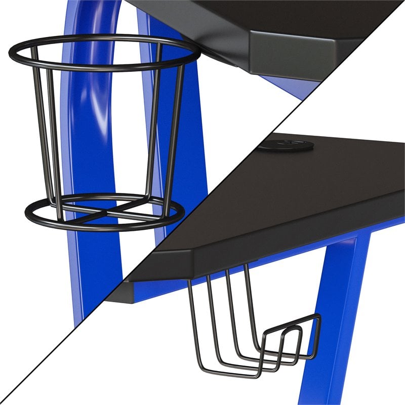 Bowery Hill Gaming Desk in Engineered Wood and Steel with Ergonomic Blue Frame