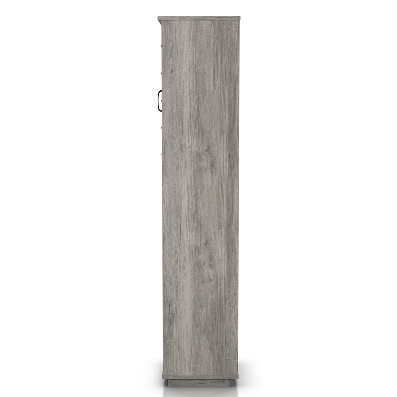Bowery Hill Farmhouse Wood Tower Cabinet with Wine Rack in Vintage Gray Oak
