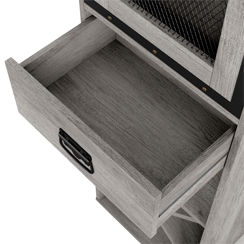 Bowery Hill Farmhouse Wood Tower Cabinet with Wine Rack in Vintage Gray Oak
